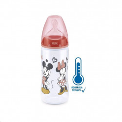 NUK Dojčenská fľaša na učenie NUK Disney Mickey s kontrolou teploty 300 ml červená