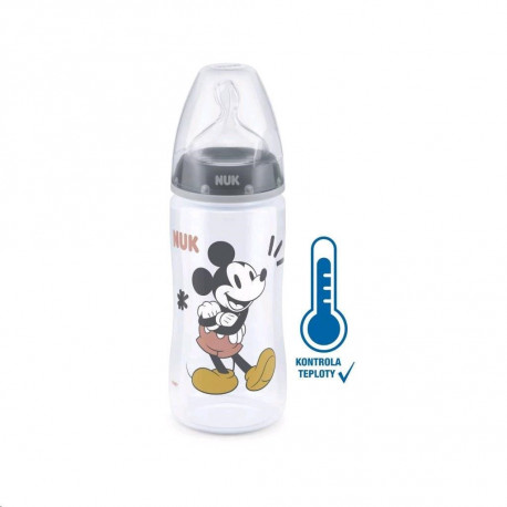 NUK Dojčenská fľaša na učenie NUK Disney Mickey s kontrolou teploty 300 ml sivá