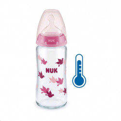 NUK Sklenená dojčenská fľaša NUK First Choice s kontrolou teploty 240 ml ružová