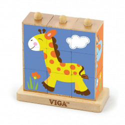 Viga Drevené puzzle kocky na stojane Viga Zoo